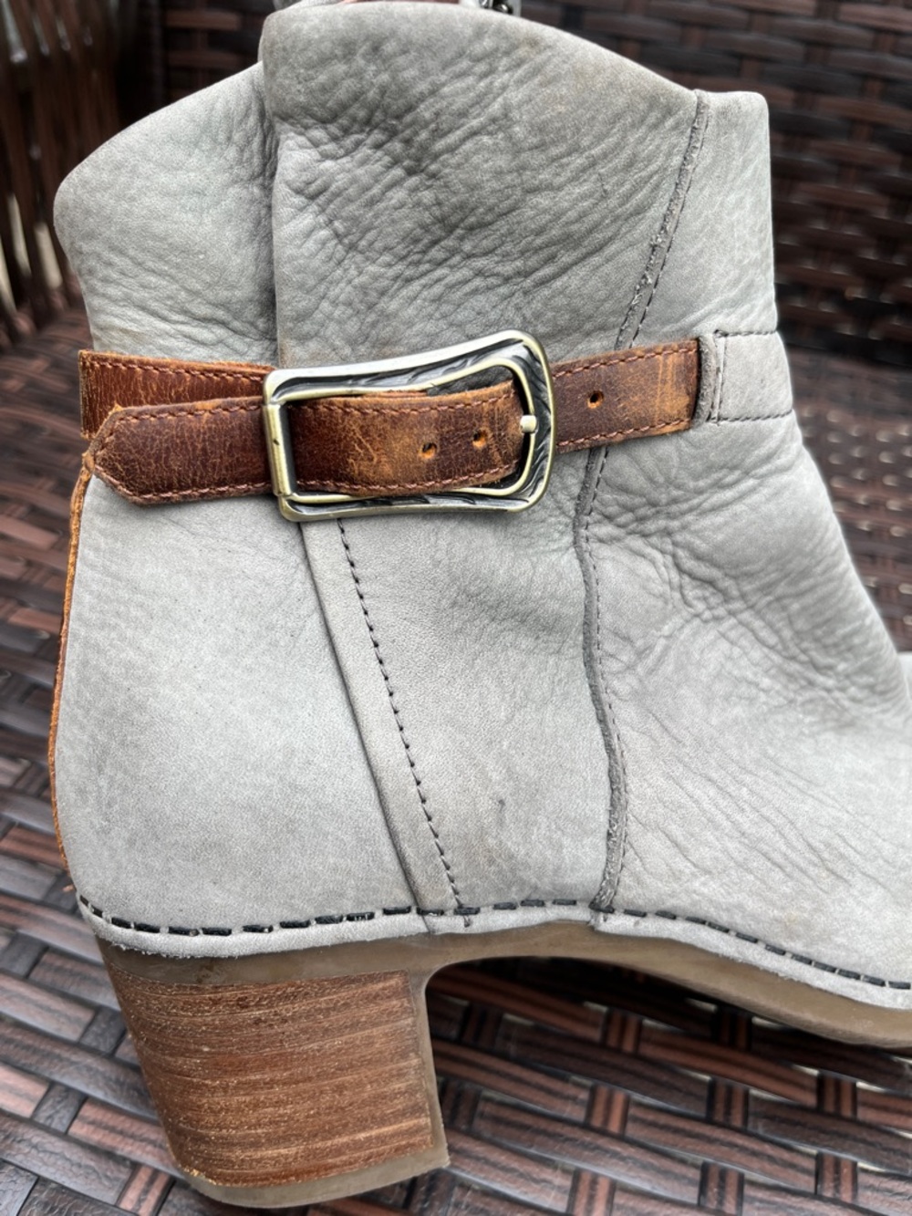 Dansko Hartley Boots -Gray Leather Ankle Boots with Brown Buckle Strap - Picture 6 of 16